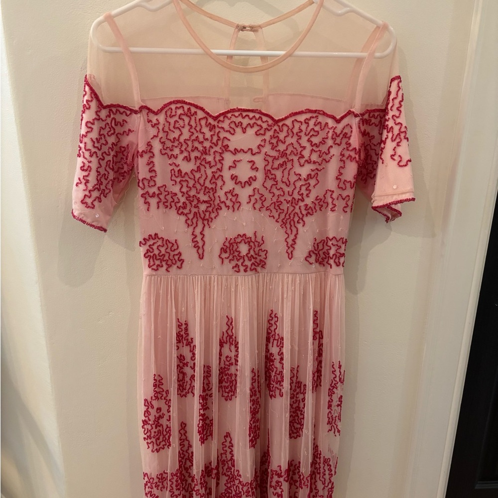 Pink and Red Embroidered Dress